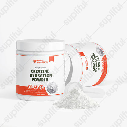 Creatine Hydration Powder container with open lid on a white background