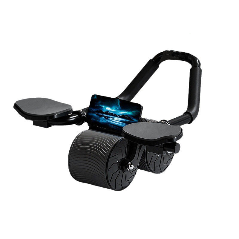 Black and blue exercise device on a white background