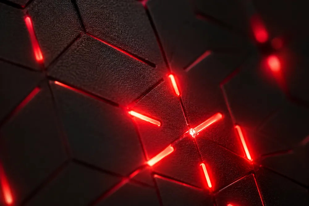 Close-up of a textured red light maks surface